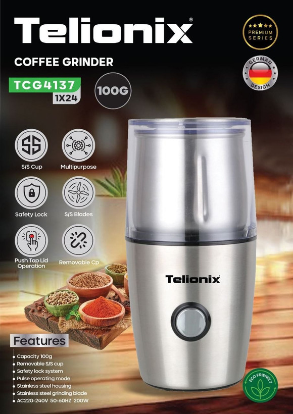خرید آسیاب قهوه تلیونیکس مدل TCG4135؛ دستگاهی کاربردی برای آسیاب دانههای قهوه و تهیه قهوه تازه در منزل و محل کار.