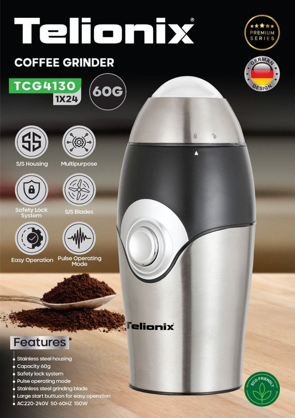 خرید آسیاب قهوه تلیونیکس مدل TCG4130؛ مناسب آسیاب کردن دانههای قهوه و آمادهسازی قهوه تازه در منزل.