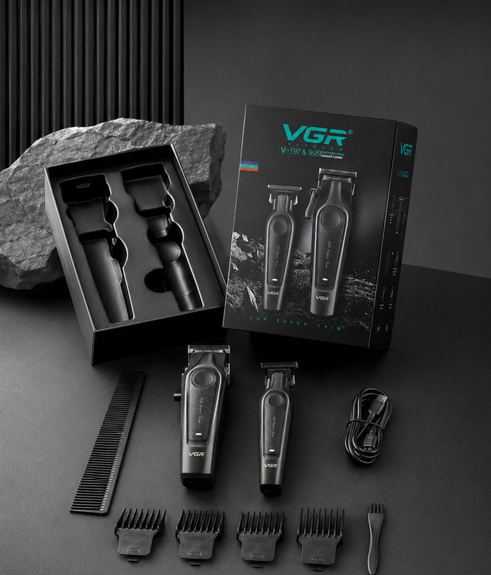 ست ماشین اصلاح حرفهای وی جی آر مدل VGR197 و VGR995 با تیغه استیل ضد زنگ